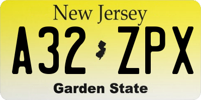 NJ license plate A32ZPX