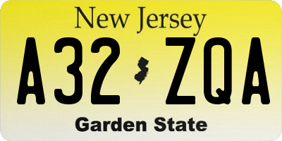 NJ license plate A32ZQA