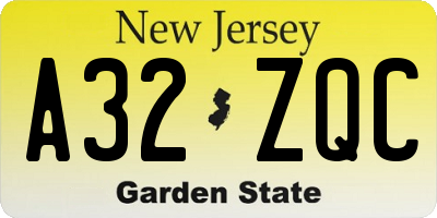 NJ license plate A32ZQC
