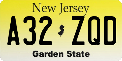 NJ license plate A32ZQD