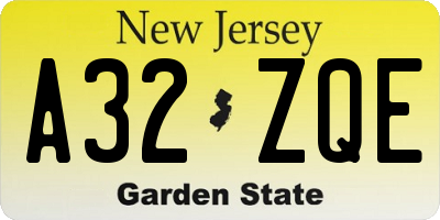 NJ license plate A32ZQE