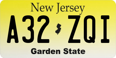 NJ license plate A32ZQI