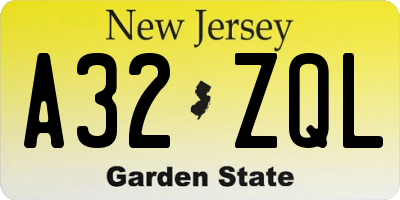 NJ license plate A32ZQL