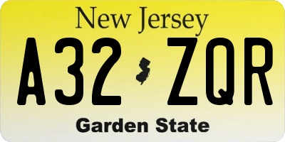 NJ license plate A32ZQR