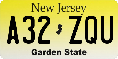 NJ license plate A32ZQU