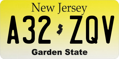 NJ license plate A32ZQV