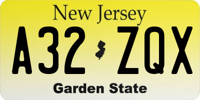 NJ license plate A32ZQX