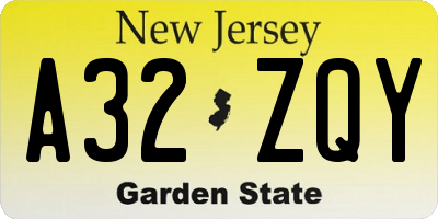 NJ license plate A32ZQY
