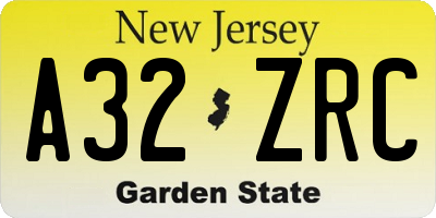 NJ license plate A32ZRC