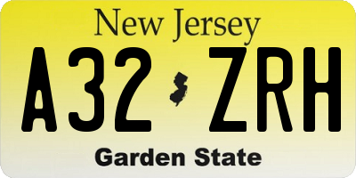 NJ license plate A32ZRH