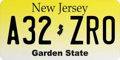 NJ license plate A32ZRO