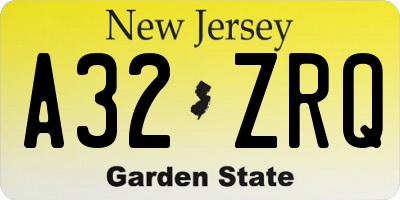 NJ license plate A32ZRQ