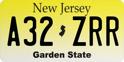 NJ license plate A32ZRR