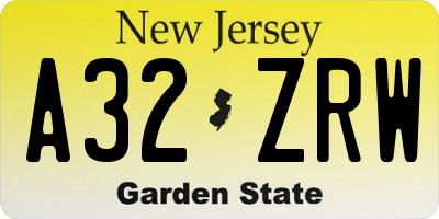 NJ license plate A32ZRW