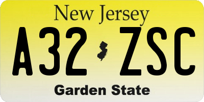 NJ license plate A32ZSC