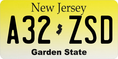 NJ license plate A32ZSD