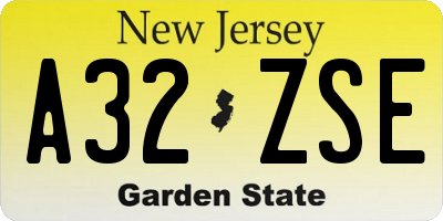 NJ license plate A32ZSE