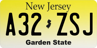 NJ license plate A32ZSJ