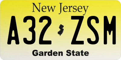 NJ license plate A32ZSM