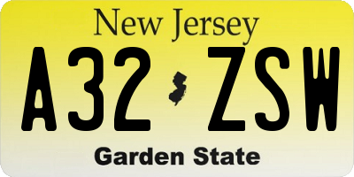 NJ license plate A32ZSW