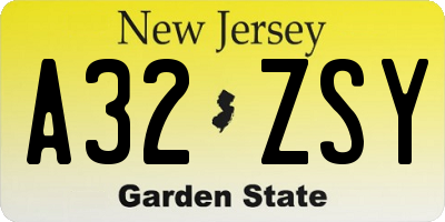 NJ license plate A32ZSY