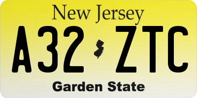 NJ license plate A32ZTC
