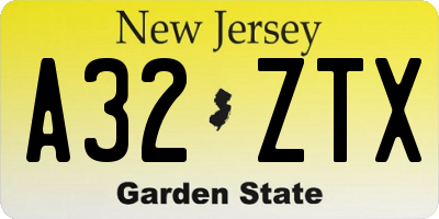 NJ license plate A32ZTX