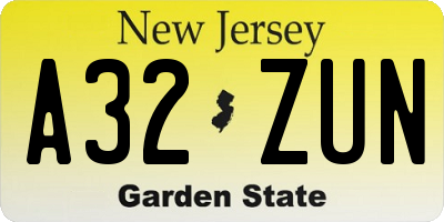 NJ license plate A32ZUN