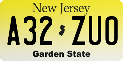 NJ license plate A32ZUO
