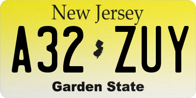 NJ license plate A32ZUY