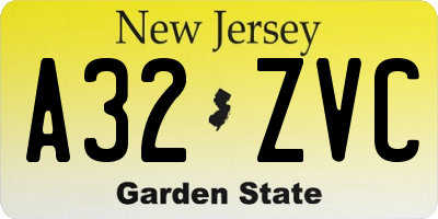 NJ license plate A32ZVC