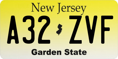 NJ license plate A32ZVF