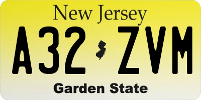 NJ license plate A32ZVM