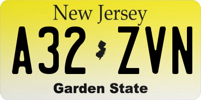 NJ license plate A32ZVN