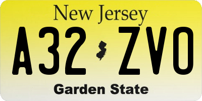 NJ license plate A32ZVO