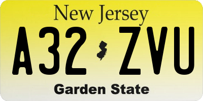NJ license plate A32ZVU
