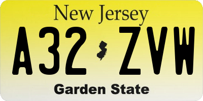 NJ license plate A32ZVW