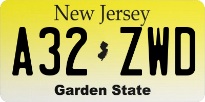 NJ license plate A32ZWD