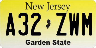 NJ license plate A32ZWM