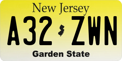 NJ license plate A32ZWN