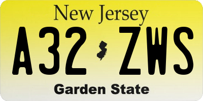 NJ license plate A32ZWS