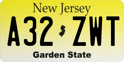 NJ license plate A32ZWT