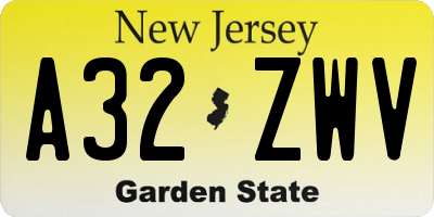 NJ license plate A32ZWV