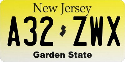 NJ license plate A32ZWX