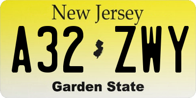 NJ license plate A32ZWY