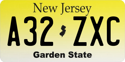 NJ license plate A32ZXC
