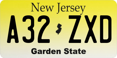 NJ license plate A32ZXD