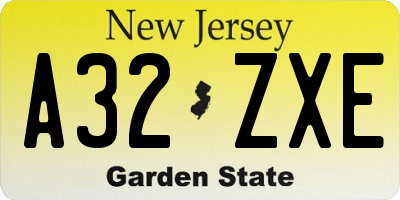 NJ license plate A32ZXE