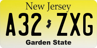 NJ license plate A32ZXG