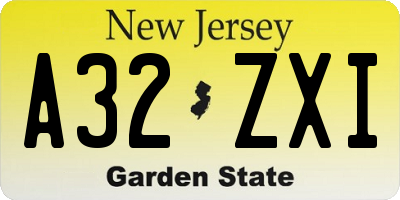 NJ license plate A32ZXI